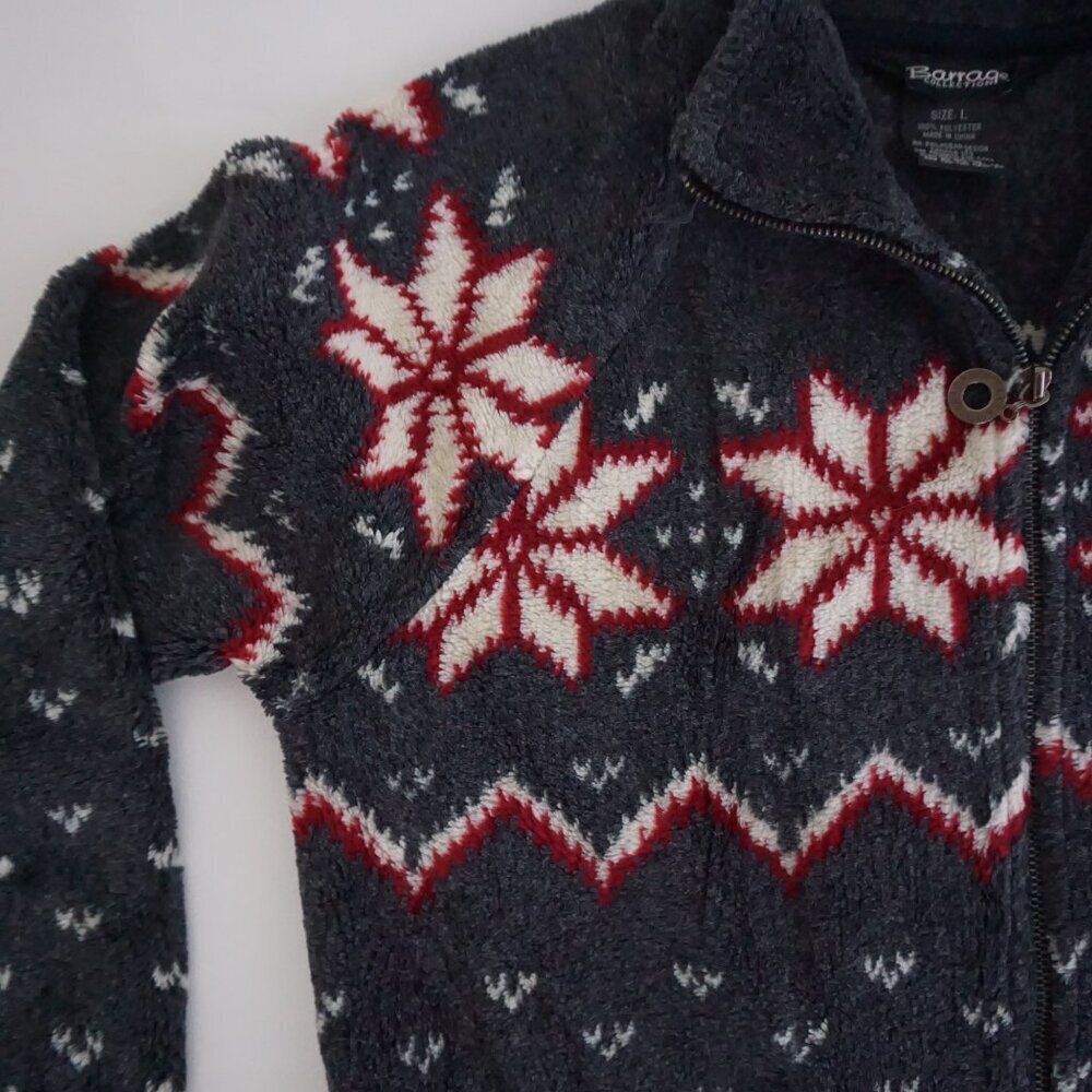 Barrage Collection Gray Nordic Snowflake Zip Jacket Winter Fair Isle Cabincore L - Picture 9 of 11